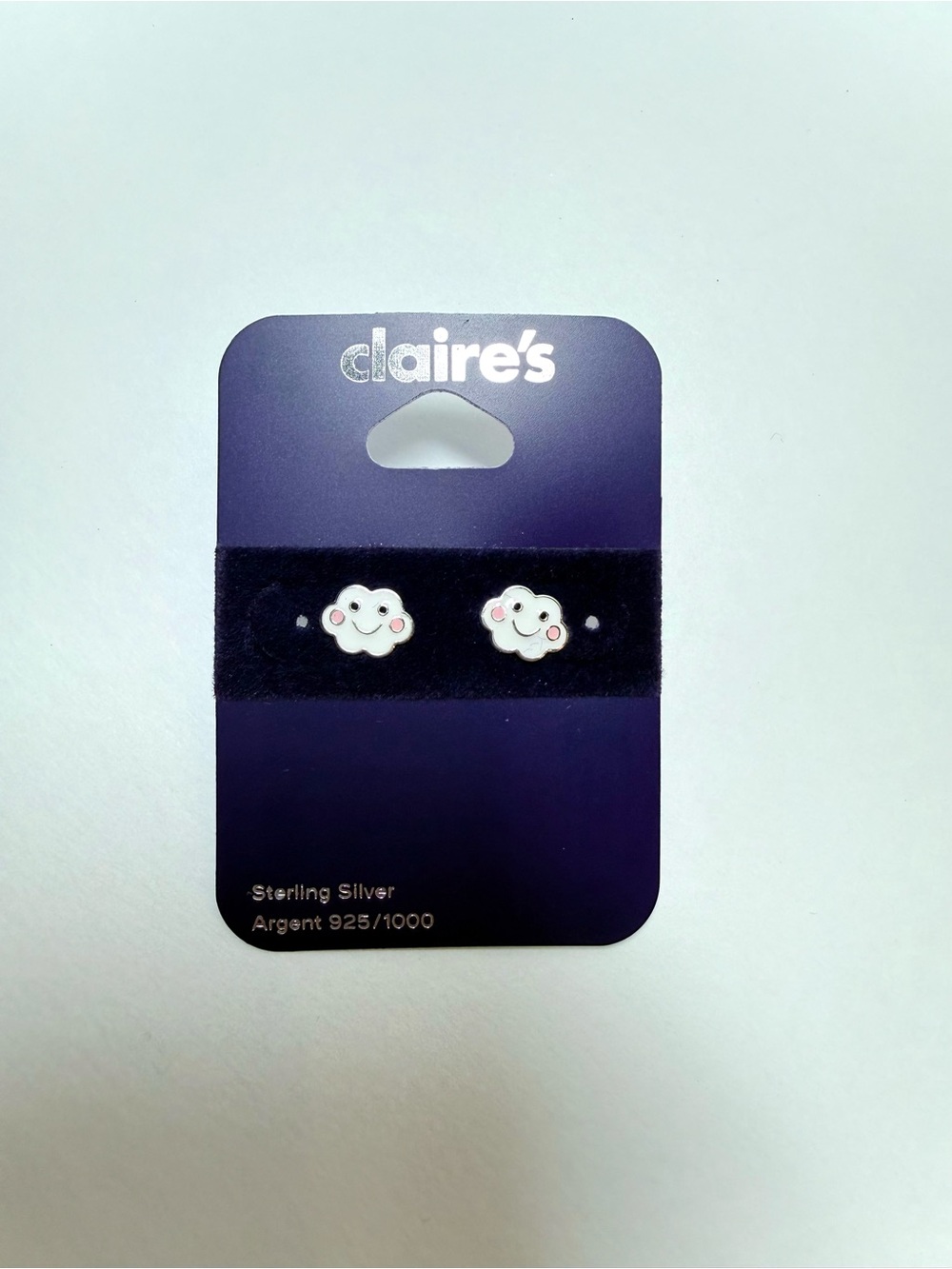 Claire's Sterling Silver White Cloud Stud Earrings with Pink Cheeks